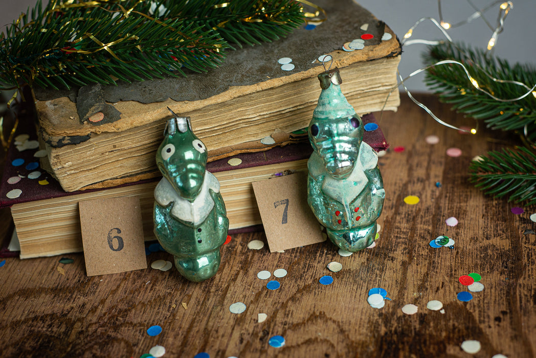 Vintage Gena Crocodile Glass Christmas Ornament - 1950s