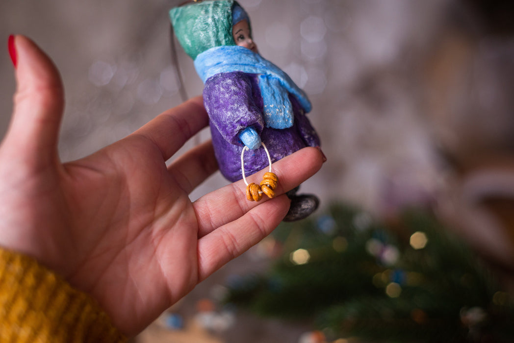 Kid in Winter Coat Spun Cotton Christmas Ornament
