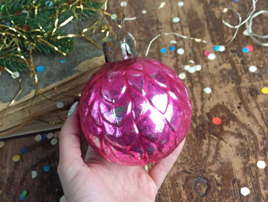Vintage Artichoke Glass Ornament, Large Gold 1970s USSR