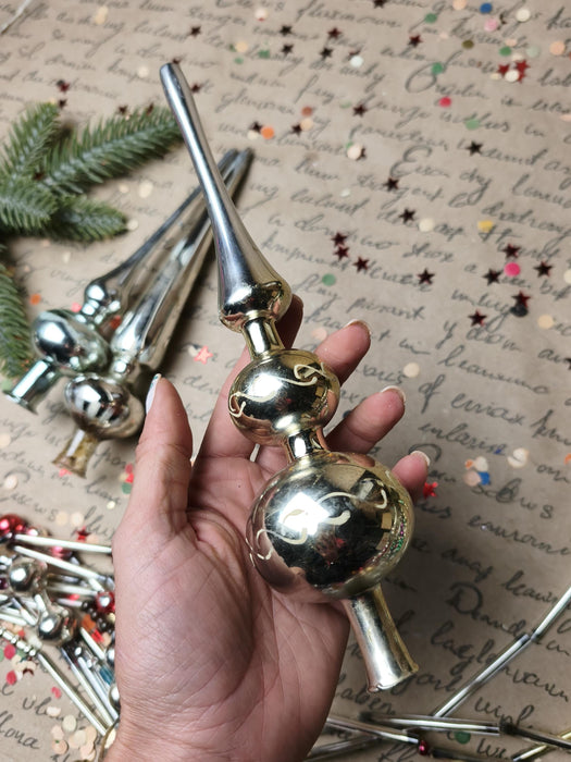 Vintage Silver Beaded Glass Tree Toppers – 1960s