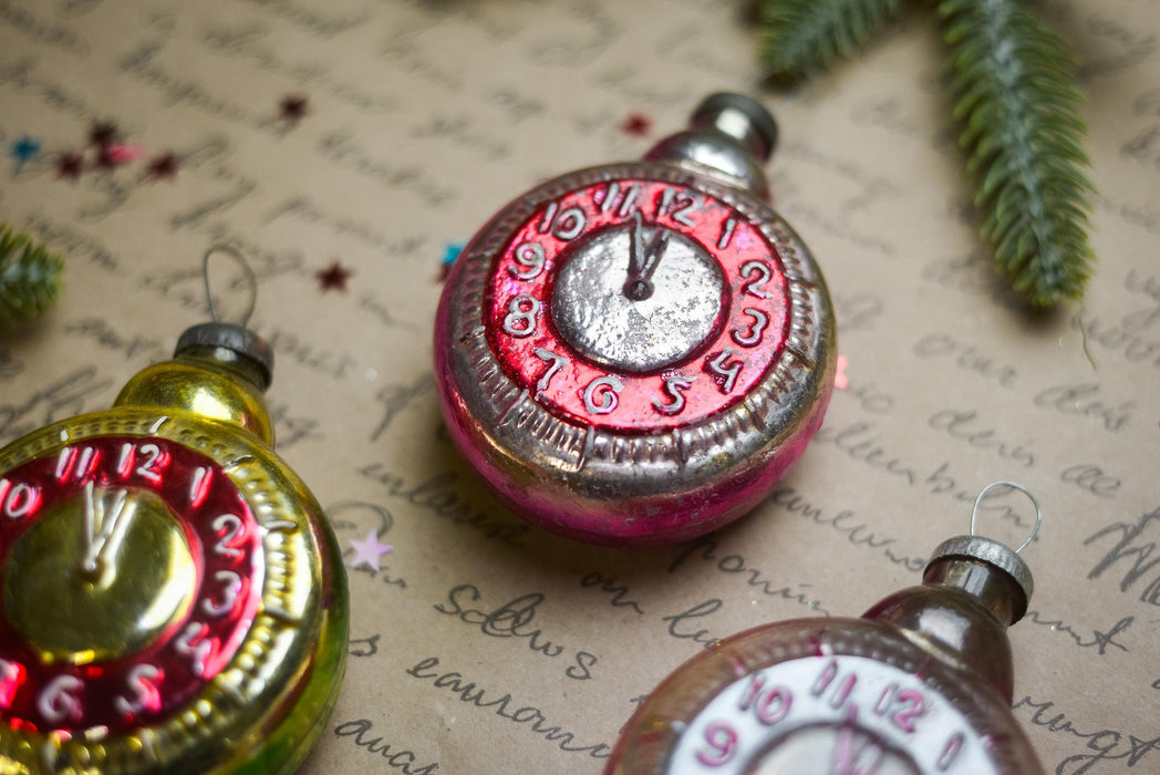 Vintage Clock Glass Christmas Ornament, Retro Holiday