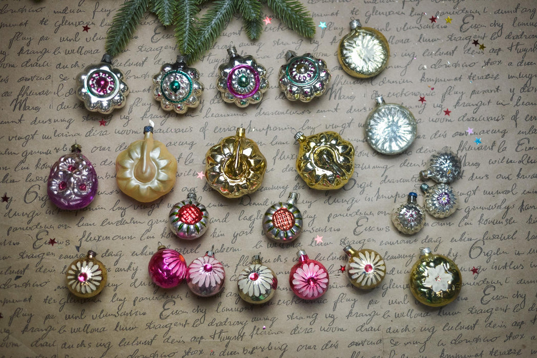 Vintage Glass Flower Christmas Ornaments, 1960s