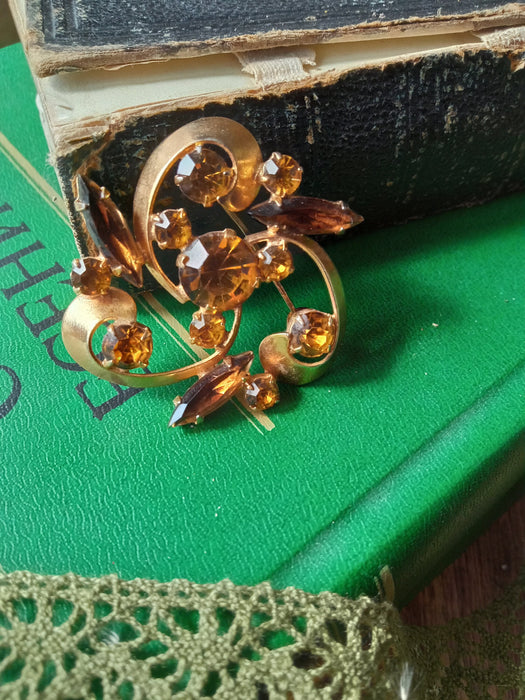 Yellow crystals brooch, vintage 70th statement brooch