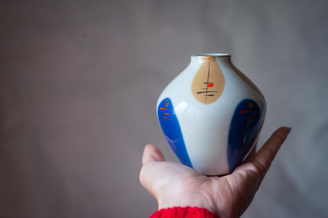 Mid Century Ceramic Vase – Bauhaus Style Abstract Painted Pottery, Modernist Art Home Decor