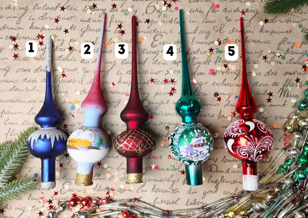 Hand-Painted Glass Christmas Tree Topper – Colorful Finial