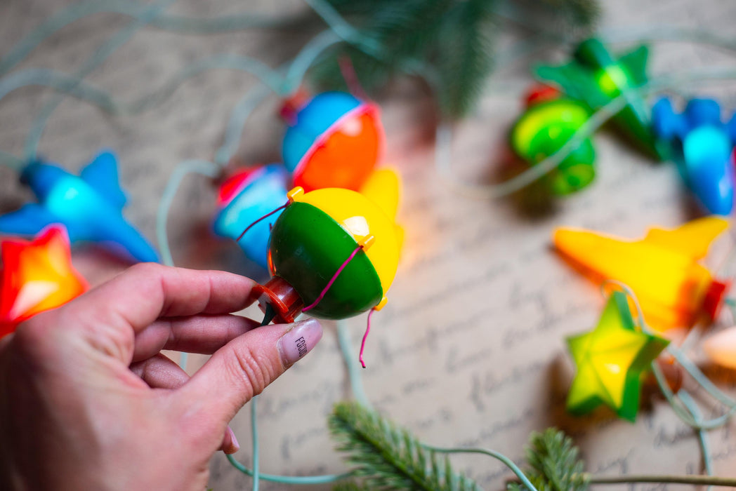 Vintage Space Christmas Lights, Rocket Tree Garland, Working Retro Christmas String Lights