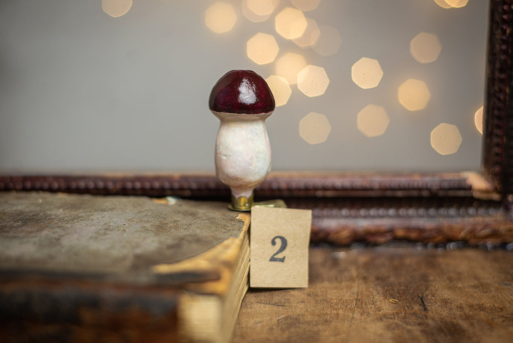 Vintage Mushroom Glass Ornament, Hand Painted Woodland