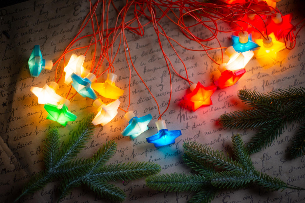 Vintage Star Christmas Lights, Retro Christmas Tree Garland, Working Christmas String Lights