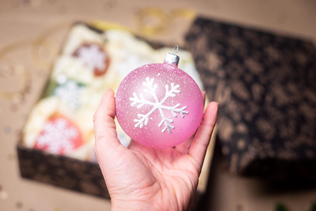 Set of 9 Glass Snowflake Ornaments, Pastel Rustic Christmas Baubles