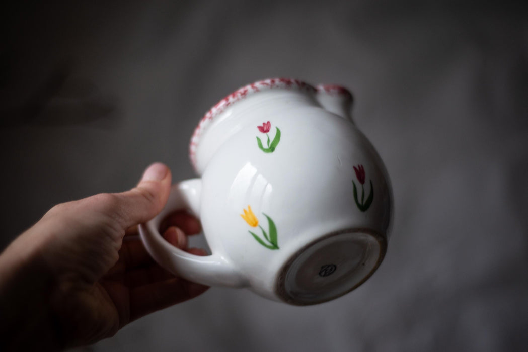 Easter Vintage ceramic pitcher vase with chicken and rooster, retro jug vase, rustic Easter pitcher