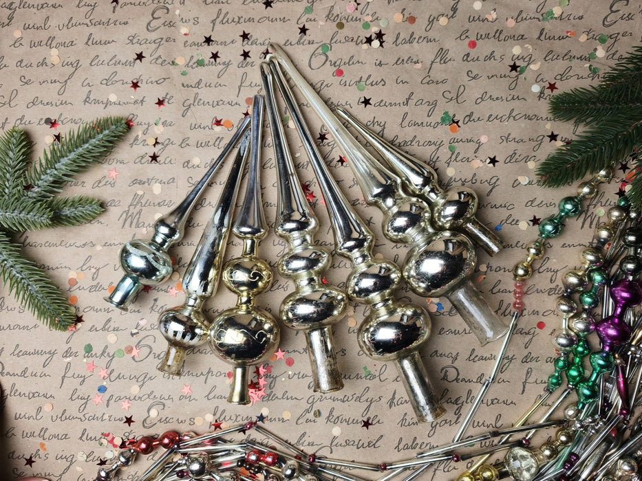 Vintage Silver Beaded Glass Tree Toppers – 1960s