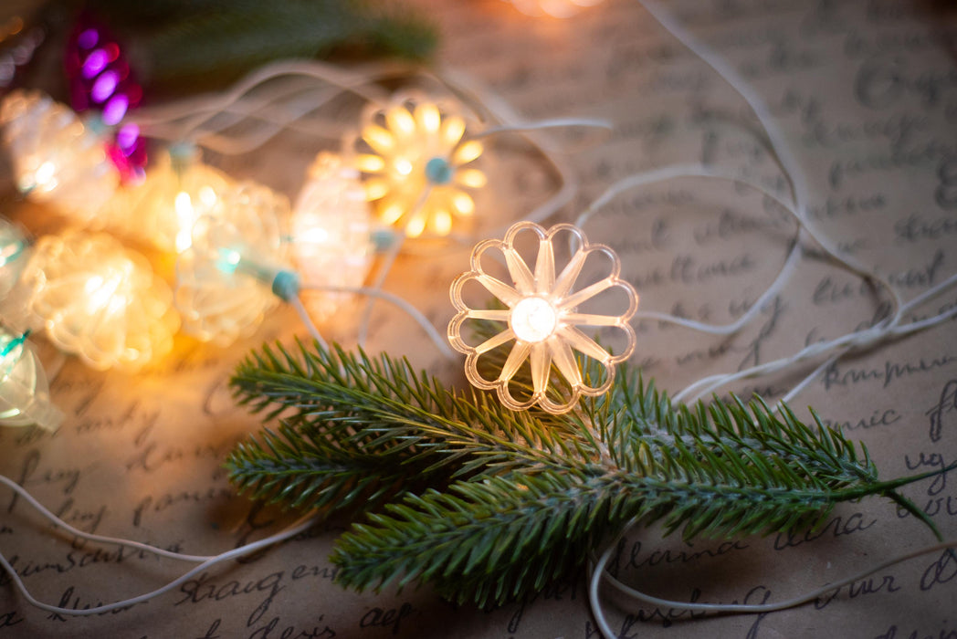 Vintage Flower Christmas Lights, Retro Christmas Tree Garland, Working Christmas String Lights