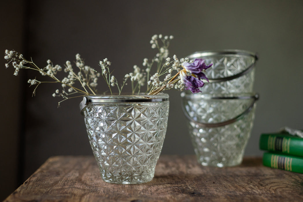 Vintage Crystal Candy Dish in Bucket Shape, 1960s Cut Glass Ice Bowl