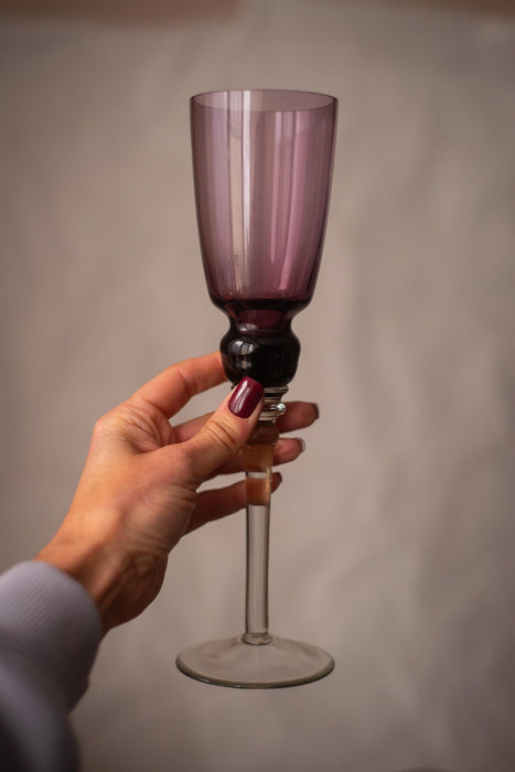 Vintage Pink Wine Glasses | Set Of 5, 28 cm (11.02 in) Blush Stemware - Retro.