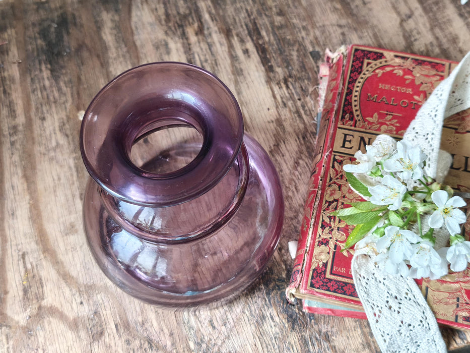 Mid Century Purple Glass Vase, Small Amethyst Bud Vase Decor