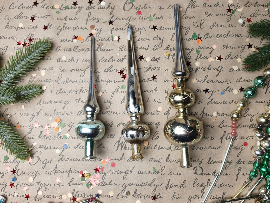 Vintage Silver Beaded Glass Tree Toppers – 1960s