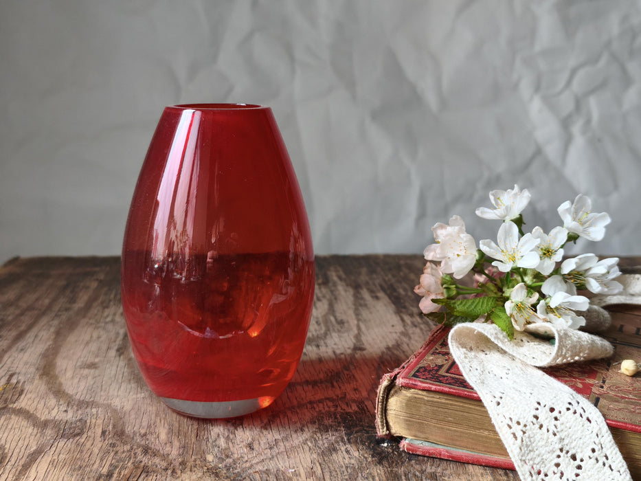 Red Glass Vase Mid Century, Small Retro Bud Vase Aesthetic Decor