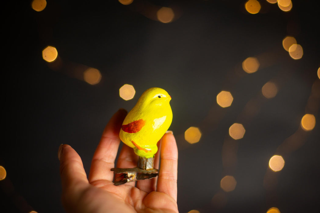 Vintage Yellow Bird Ornament, Restored Glass Xmas