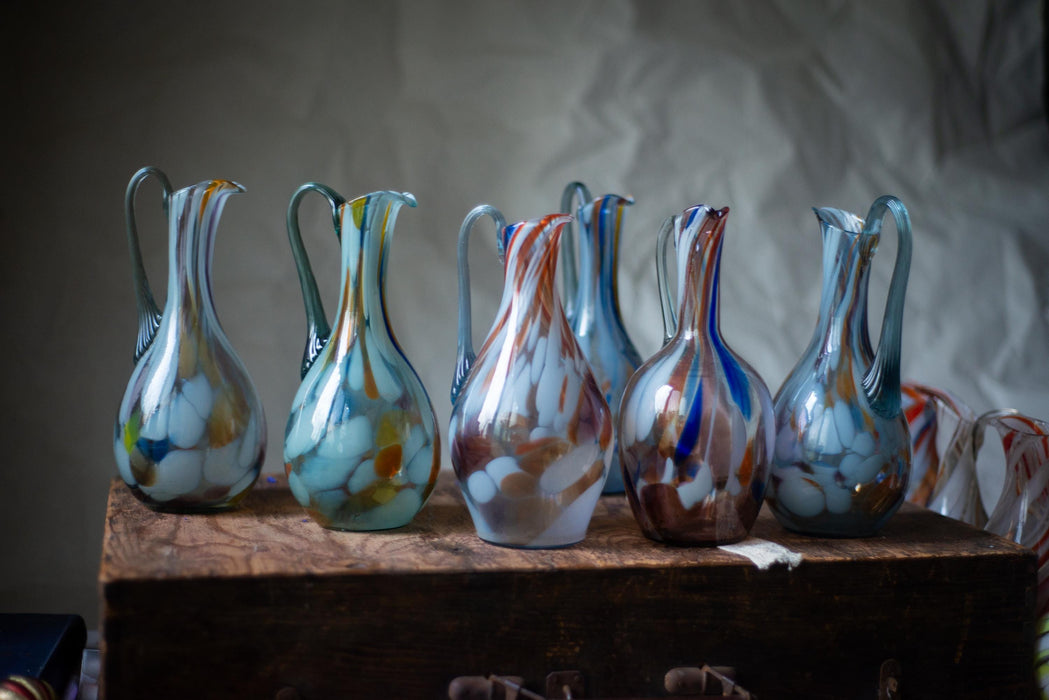 Murano Style Vintage Pitcher, Mid Century Art Glass Jug, Hand Blown Water or Wine Decanter
