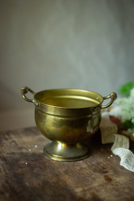 Vintage Brass Planter - Trophy Style Pedestal Planter with Aged Brass Finish