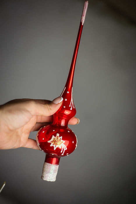 Topper for Christmas tree, Hand-painted, red Xmas tree accent