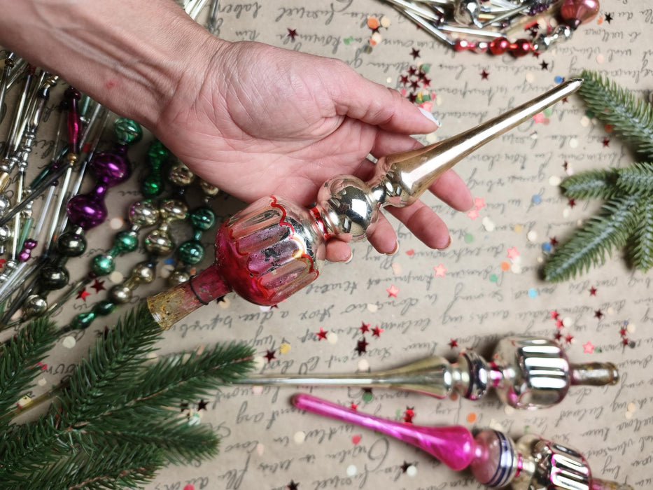 Vintage Silver & Pink Glass Finial Tree Toppers – 1960s