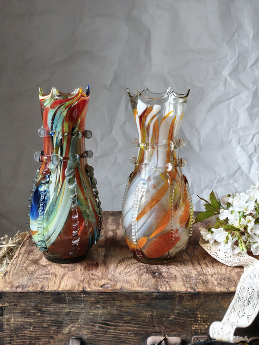 Murano Style Glass Vase, Hand Blown Colorful Mid Century Art Vase Decor