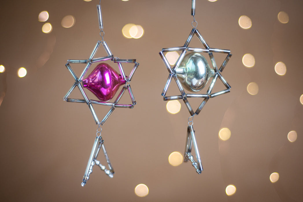 Vintage Mercury Glass Ornaments, Beaded Space Star, 1950s