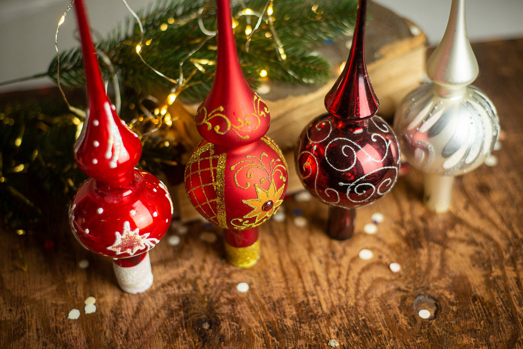Topper for Christmas tree, Hand-painted, red Xmas tree accent