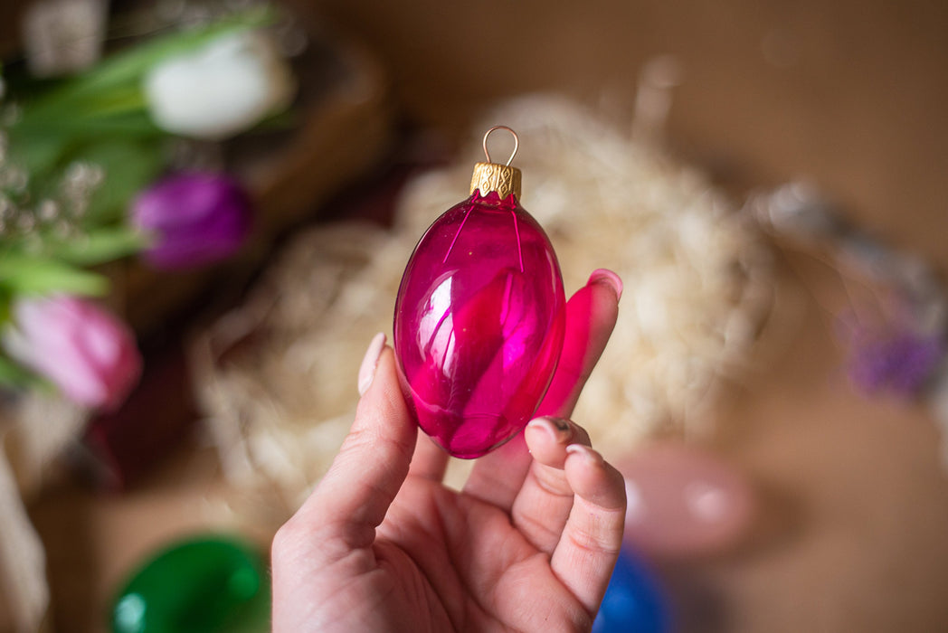 Glass Easter Eggs - Hand-Blown Colorful Hanging Ornaments in Wooden Box Storage
