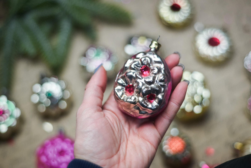 Vintage Glass Flower Christmas Ornaments, 1960s