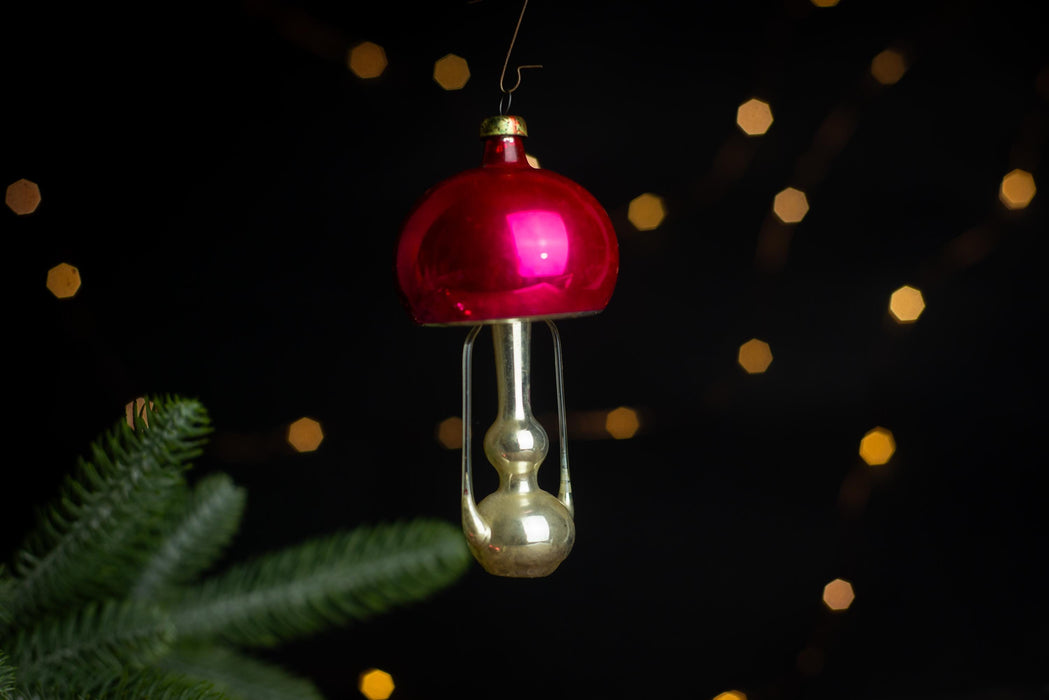 Vintage Glass Oil Lamp Ornament, USSR 1970s Christmas