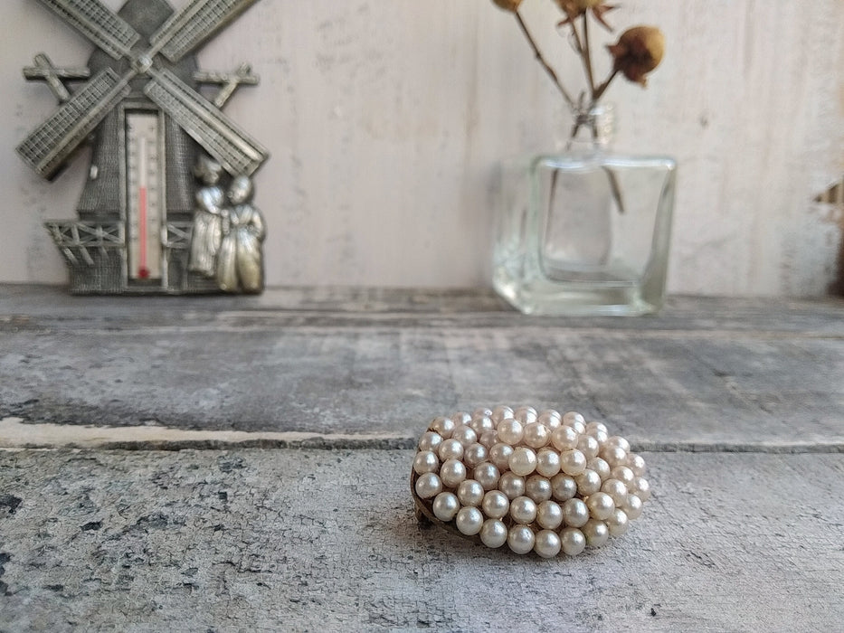 Vintage Oval Brooch with Faux Pearls, Classic 1970s Pin for Coat or Jacket