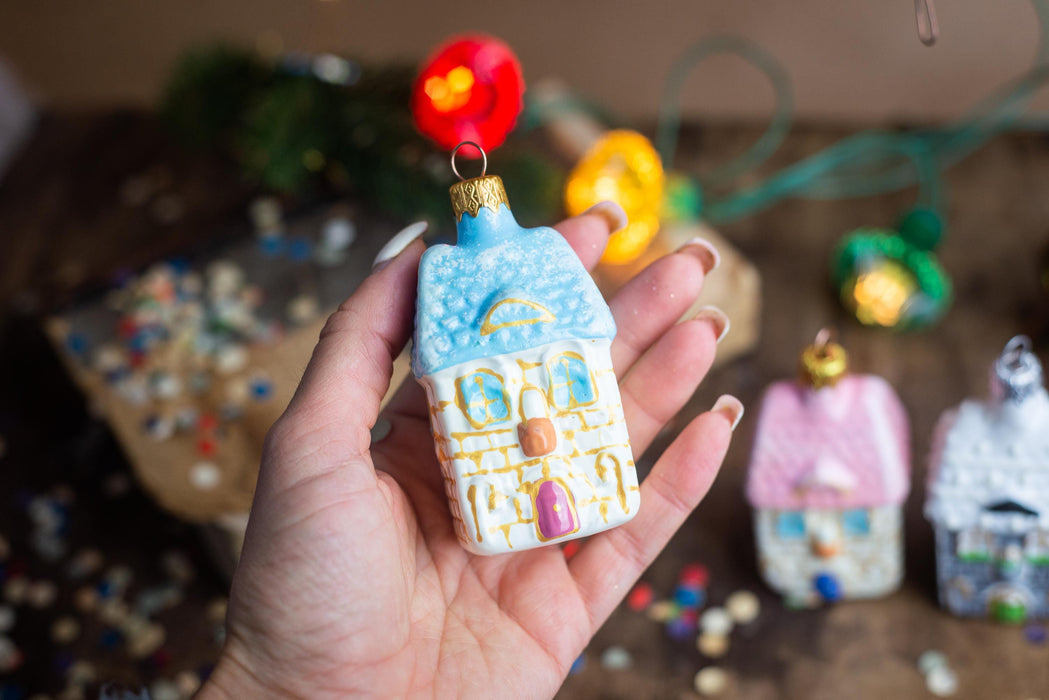 Glass Gingerbread House Ornament, Handblown Christmas