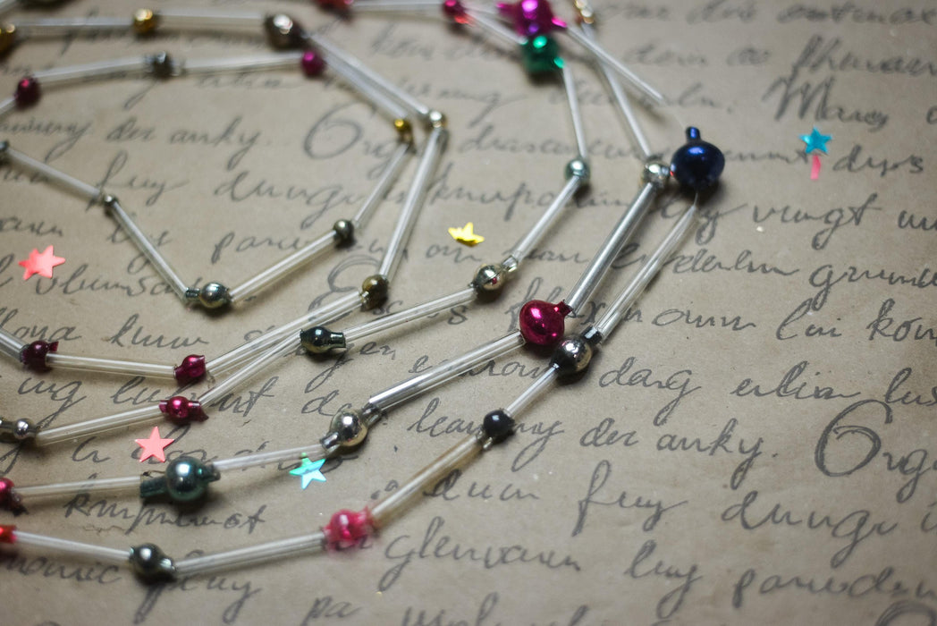 Vintage Bugle Bead Garland, Soviet Glass Garland 1970s
