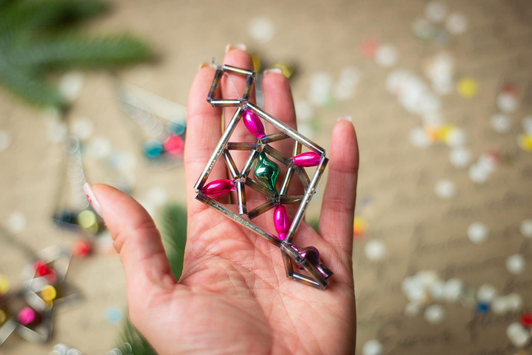 Vintage Geometric Glass Ornaments – Set of 5
