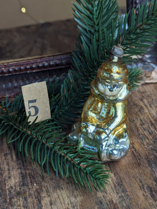 Vintage Glass Sledding Boy Ornament, Soviet 1960s
