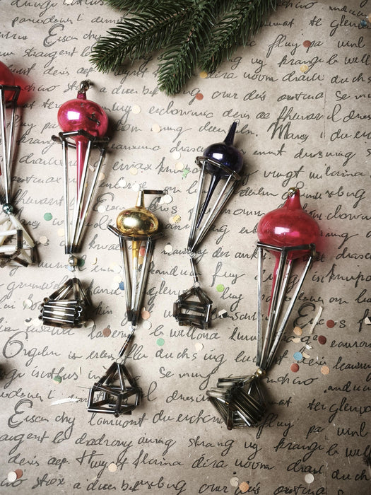 Soviet Sputnik Ornament, Vintage Glass Long Drop 16-18Cm Red/Gold
