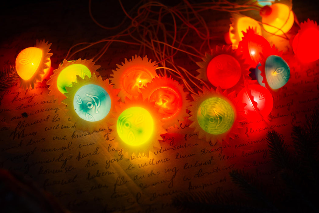 Vintage Smiling Sun Christmas Lights, Retro Christmas Tree Garland, Working Christmas String Lights