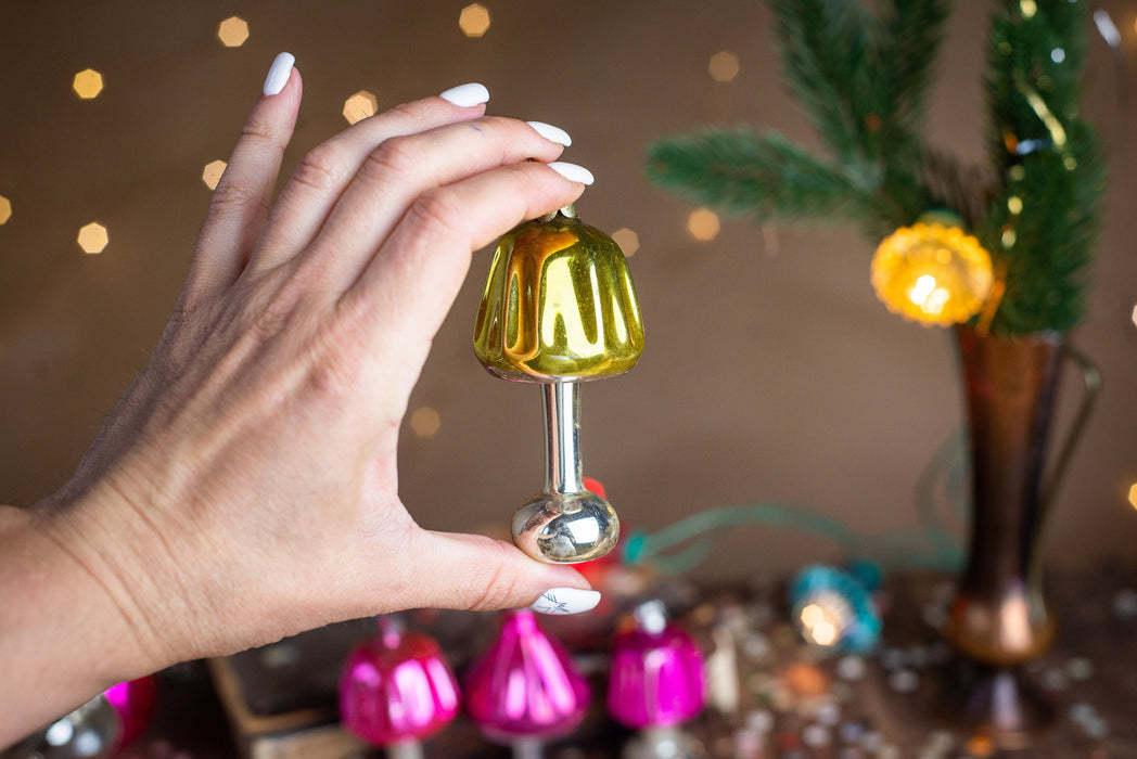Vintage Glass Lamp Ornament, 1950s Soviet Christmas
