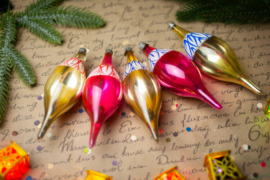 Vintage Glass Icicle Christmas Ornaments, Set of 5 – 15 cm