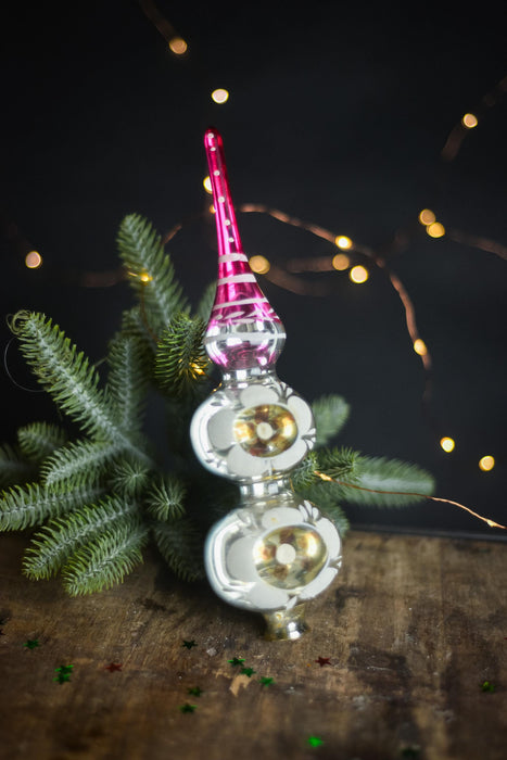 Vintage Pink & Gold Indent Glass Tree Topper – 1960s