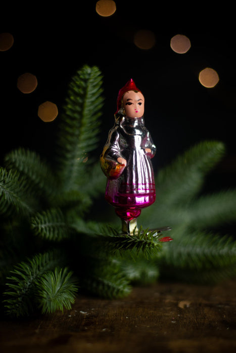 Vintage Red Riding Hood Christmas Ornament, Soviet Blown