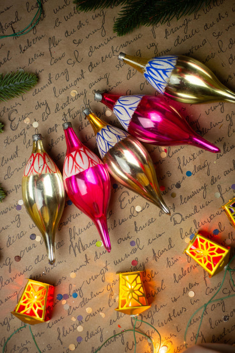 Vintage Glass Icicle Christmas Ornaments, Set of 5 – 15 cm