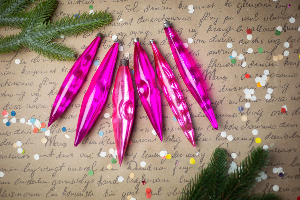 Vintage Pink Reflector Icicles – Set of 6