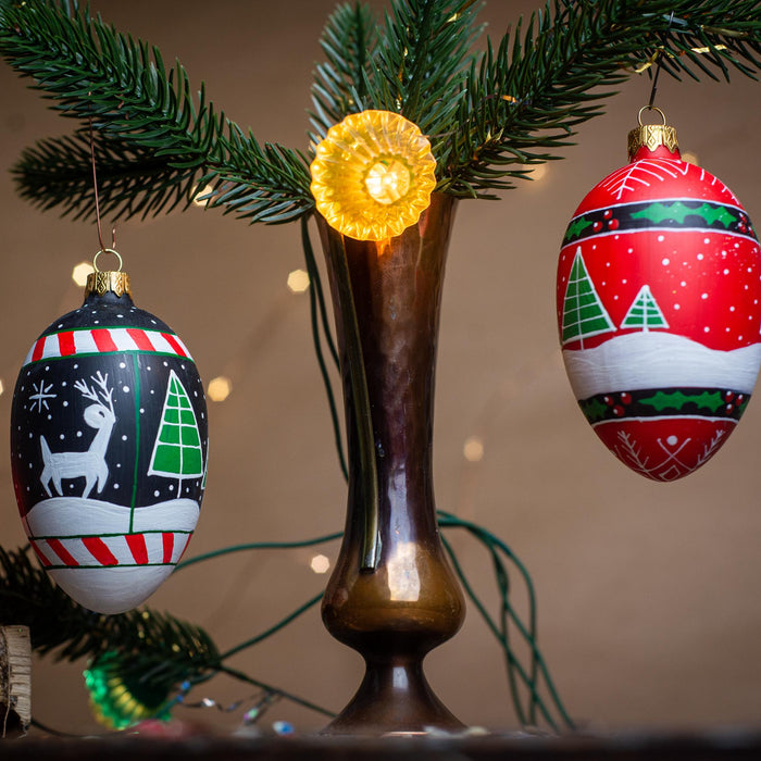 Scandinavian Christmas Ornaments Set, Hand Painted Glass Baubles, Nordic Holiday Decor