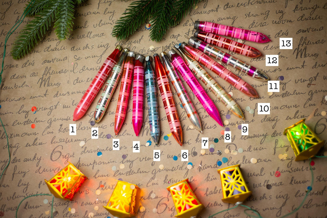 Vintage 1950s Striped Glass Icicle Ornament, 13–15 cm
