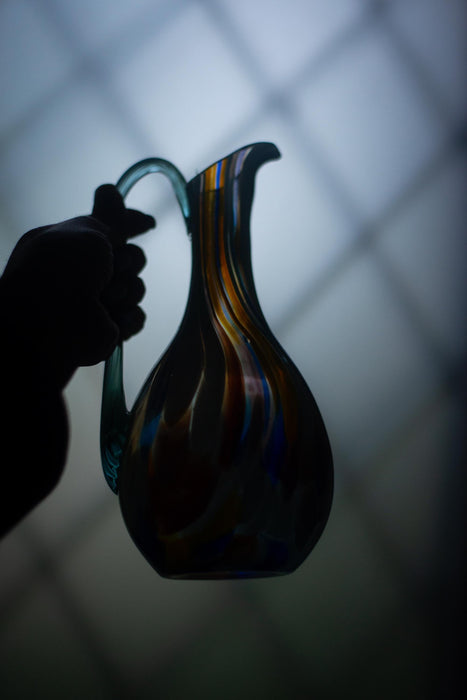 Green Murano Style Glass Pitcher – Vintage Art Jug, MCM Breakfast Table Serving Carafe, Water or Wine Jug