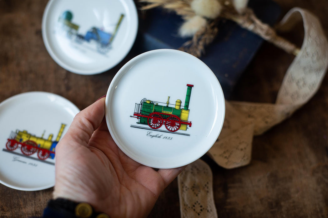 Vintage Train Snack Plates' Porcelain Steam Locomotive Dessert Set