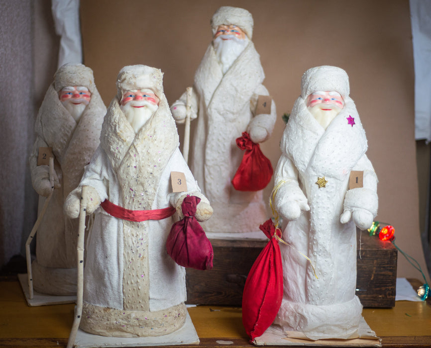 21" Spun cotton vintage Santa Claus figurine in a white coat